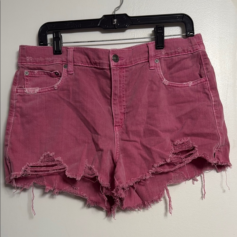 Aerie Pink Distressed Jean Shorts